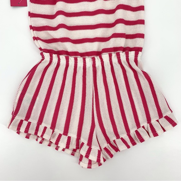 Vince Camuto NWT Girls' White & Pink Striped Waffle-knit Sleeveless Romper, 7 - Picture 8 of 16